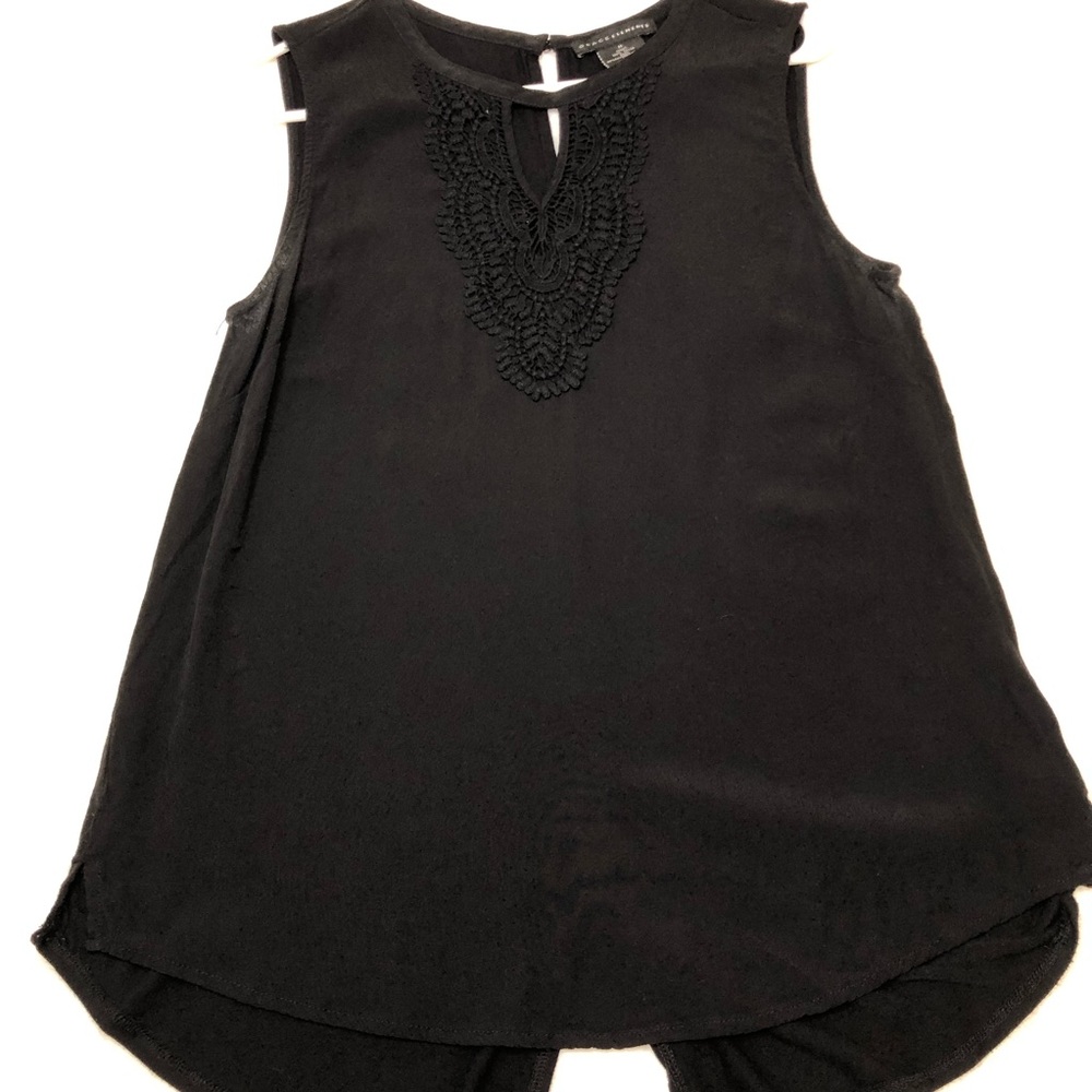 Grace Elements Sleeveless Blouse with Crochet Neckline, Black